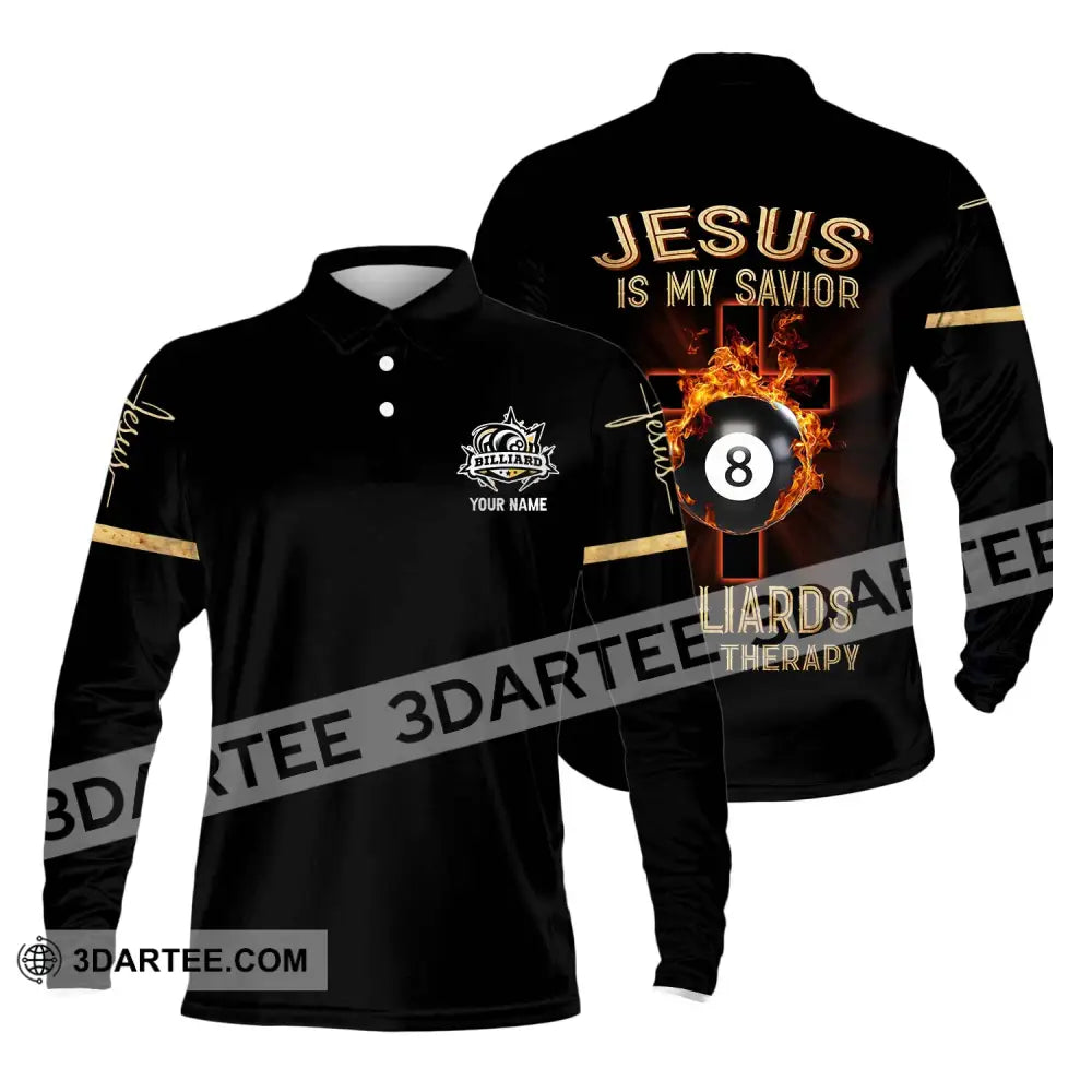 Unisex Shirt - Custom Name Jesus Billiards Long Sleeve Polo / S T-Shirt