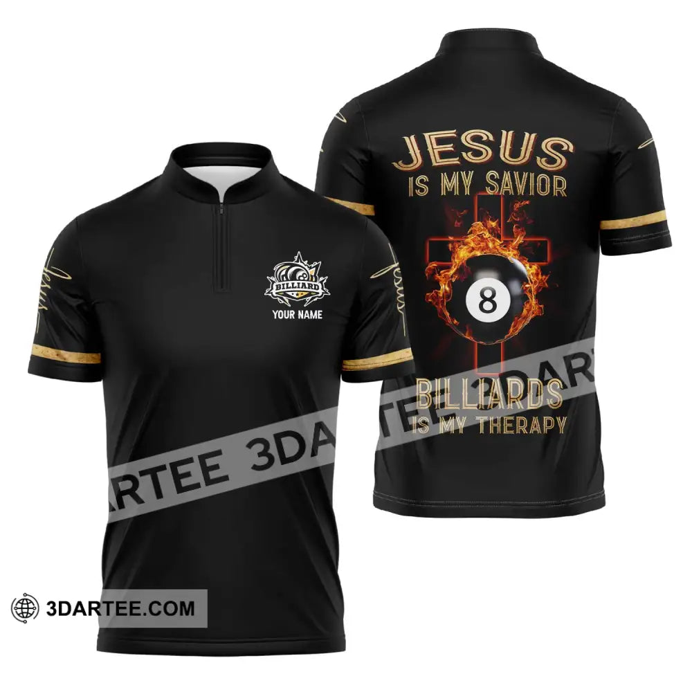 Unisex Shirt - Custom Name Jesus Billiards Zipper Polo / S T-Shirt