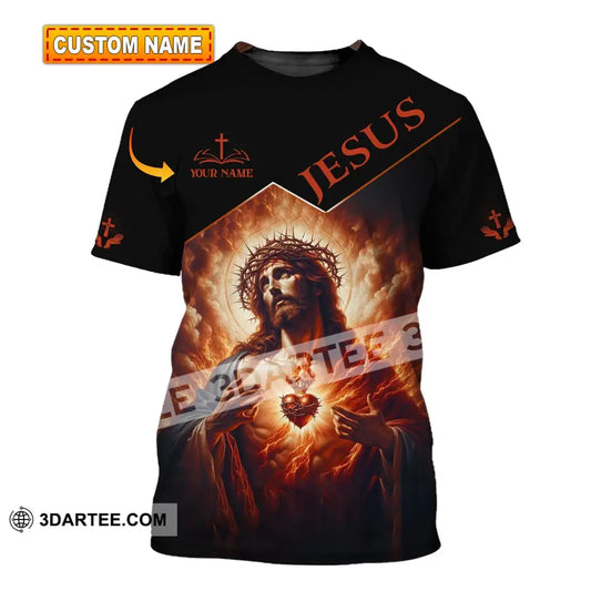 Unisex Shirt - Custom Name Jesus Burning Heart T-Shirt