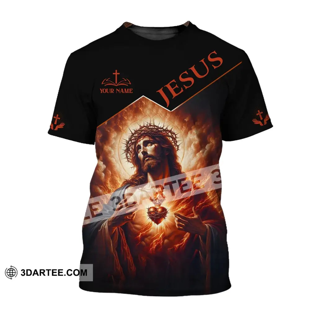 Unisex Shirt - Custom Name Jesus Burning Heart T-Shirt / S T-Shirt