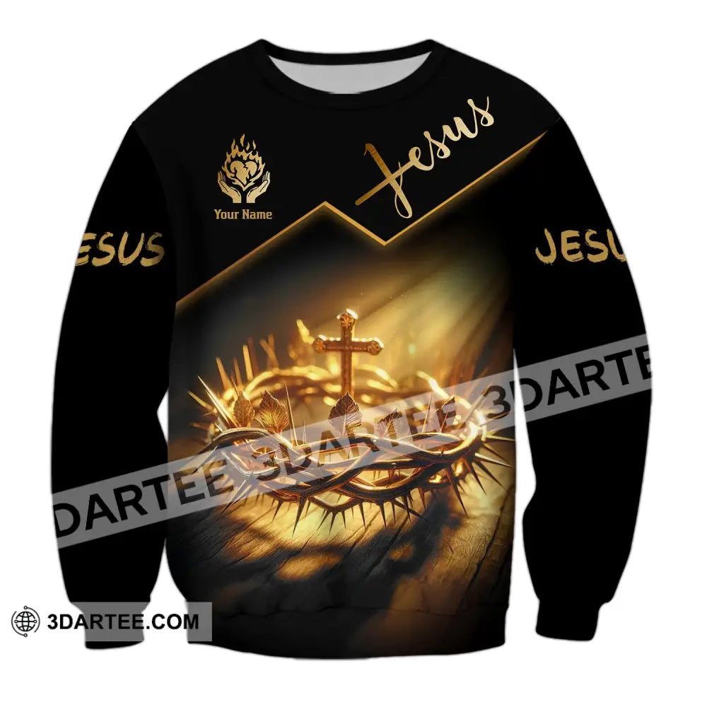 Unisex Shirt - Custom Name Jesus Crown Of Thorns Long Sleeve / S T-Shirt