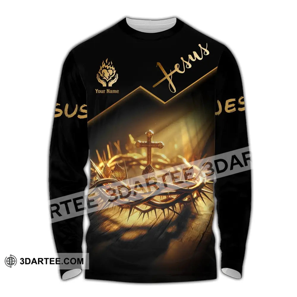 Unisex Shirt - Custom Name Jesus Crown Of Thorns Long Sleeve / S T-Shirt