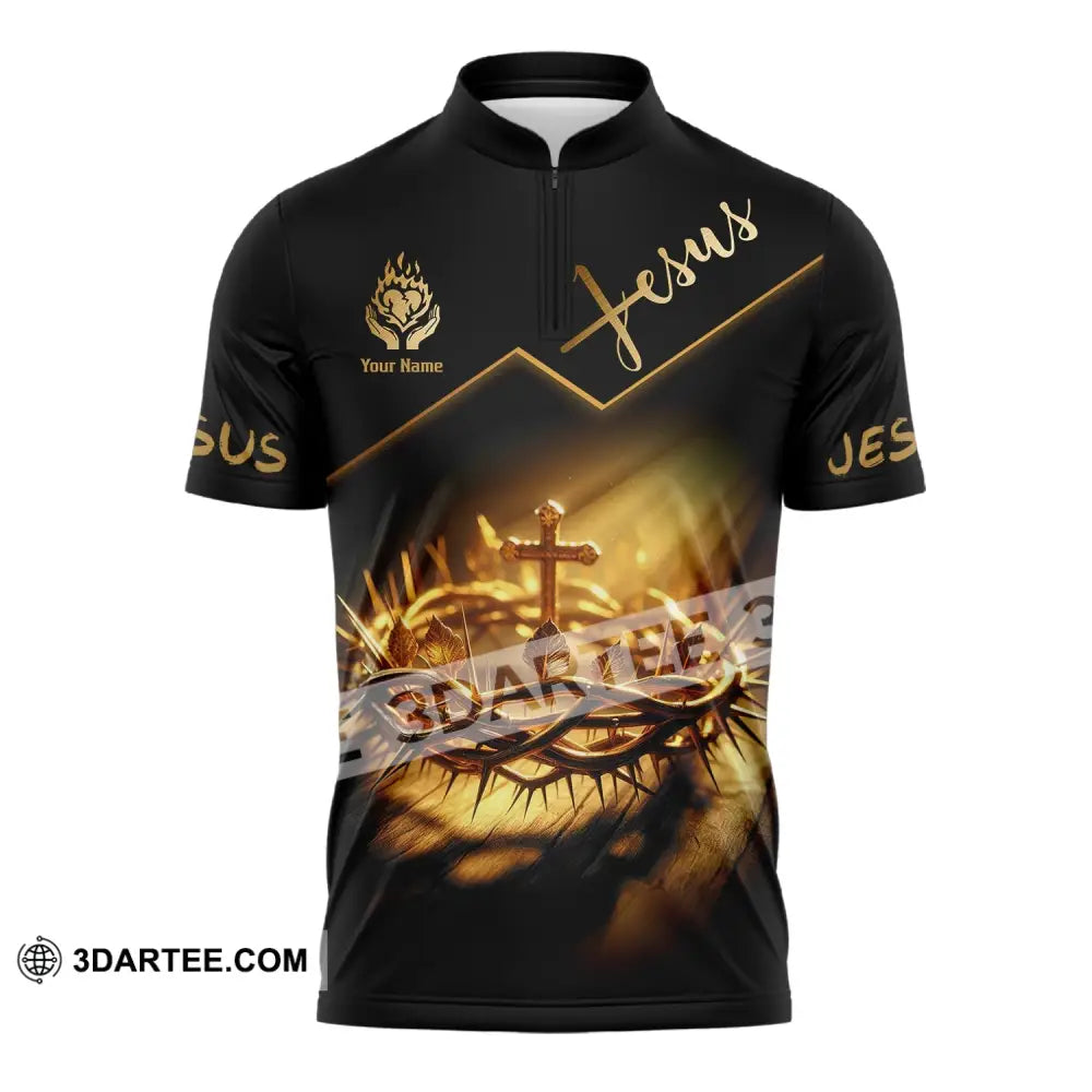 Unisex Shirt - Custom Name Jesus Crown Of Thorns Zipper Polo / S T-Shirt