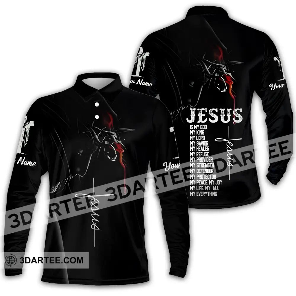 Unisex Shirt - Custom Name Jesus Is My God Long Sleeve Polo / S T-Shirt