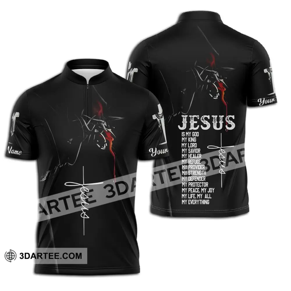 Unisex Shirt - Custom Name Jesus Is My God Zipper Polo / S T-Shirt