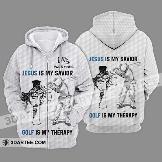 Unisex Shirt - Custom Name Jesus Is My Savior Golf Therapy Zipper Hoodie / S T-Shirt