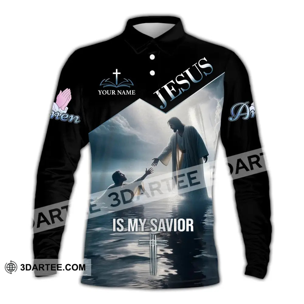 Unisex Shirt - Custom Name Jesus Is My Savior Saving Long Sleeve Polo / S T-Shirt