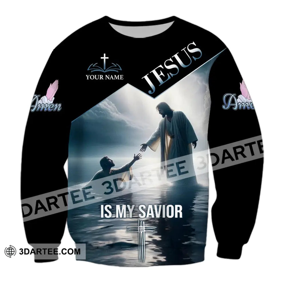 Unisex Shirt - Custom Name Jesus Is My Savior Saving Long Sleeve / S T-Shirt