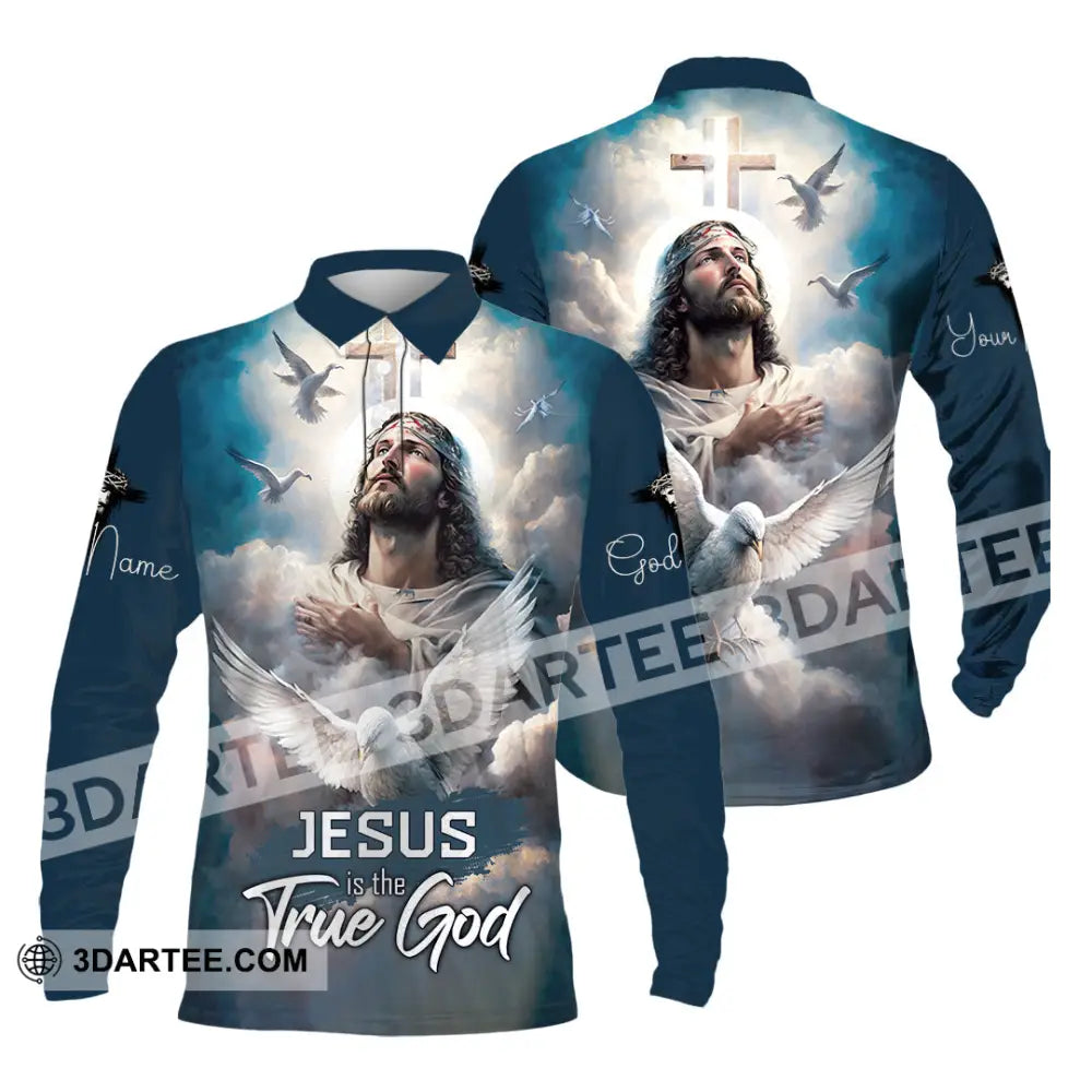 Unisex Shirt - Custom Name Jesus Is The True God Long Sleeve Polo / S T-Shirt