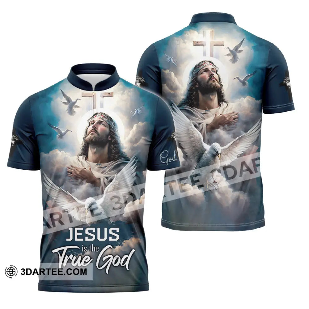 Unisex Shirt - Custom Name Jesus Is The True God Zipper Polo / S T-Shirt