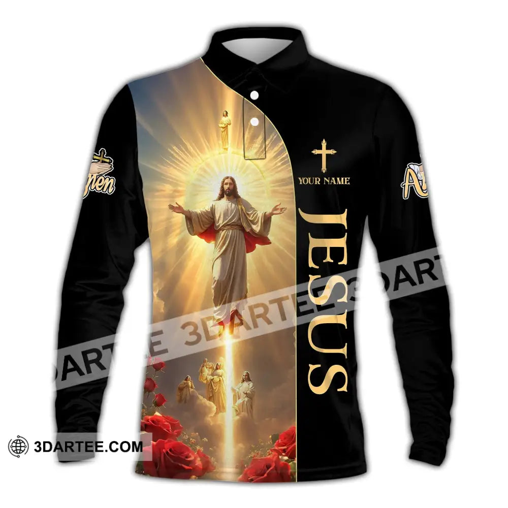 Unisex Shirt - Custom Name Jesus Light Long Sleeve Polo / S T-Shirt