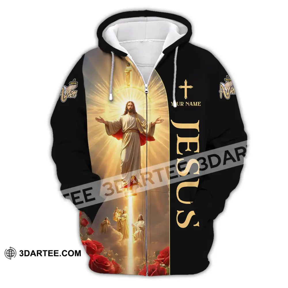 Unisex Shirt - Custom Name Jesus Light Zipper Hoodie / S T-Shirt