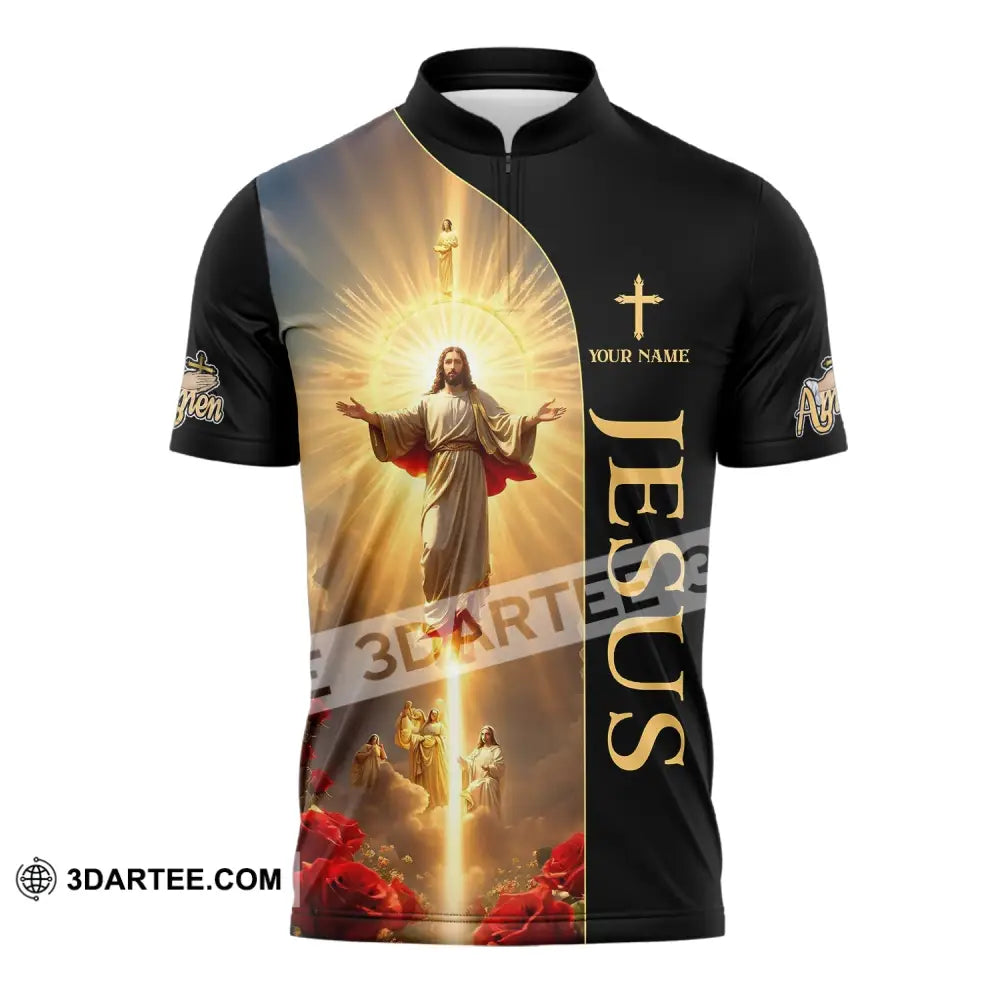 Unisex Shirt - Custom Name Jesus Light Zipper Polo / S T-Shirt