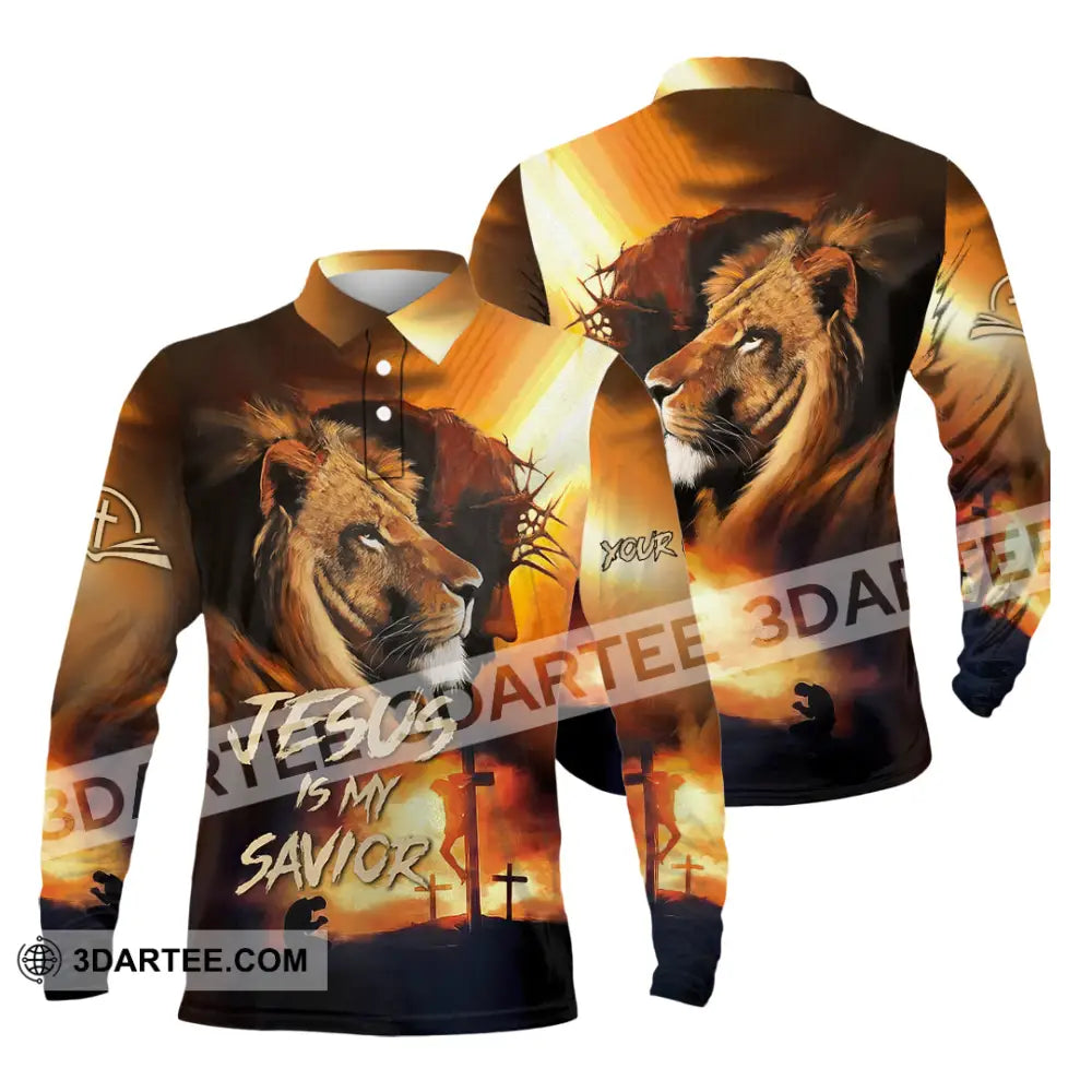 Unisex Shirt - Custom Name Jesus My Lion Savior Long Sleeve Polo / S T-Shirt