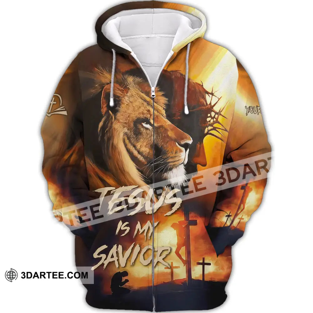 Unisex Shirt - Custom Name Jesus My Lion Savior Zipper Hoodie / S T-Shirt