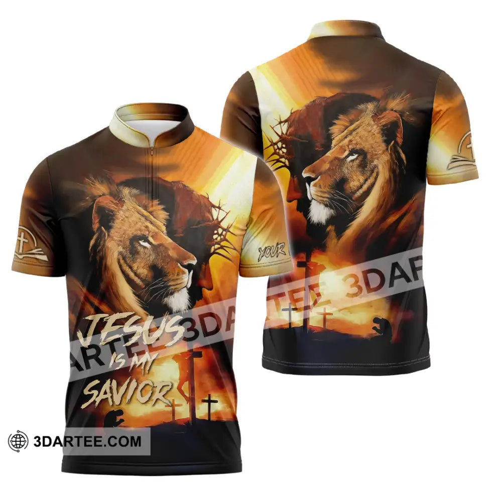 Unisex Shirt - Custom Name Jesus My Lion Savior Zipper Polo / S T-Shirt