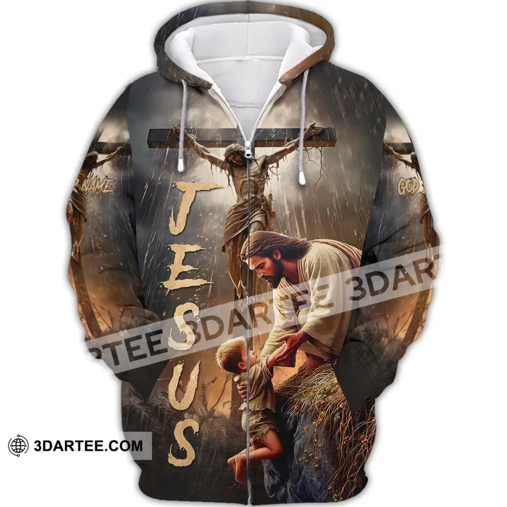 Unisex Shirt - Custom Name Jesus Saving Zipper Hoodie / S T-Shirt