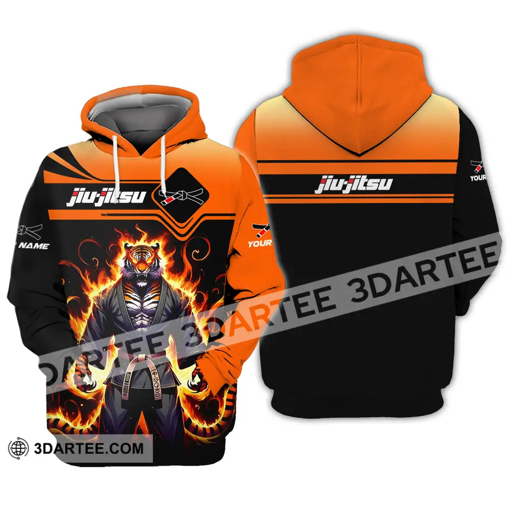 Unisex Shirt - Custom Name Jiu Jitsu Fire Tiger Hoodie / S T-Shirt