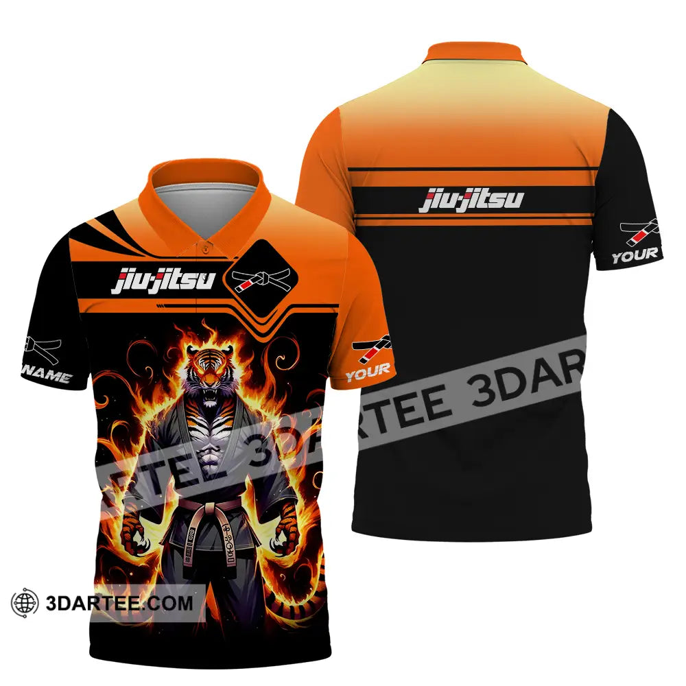 Unisex Shirt - Custom Name Jiu Jitsu Fire Tiger Polo / S T-Shirt