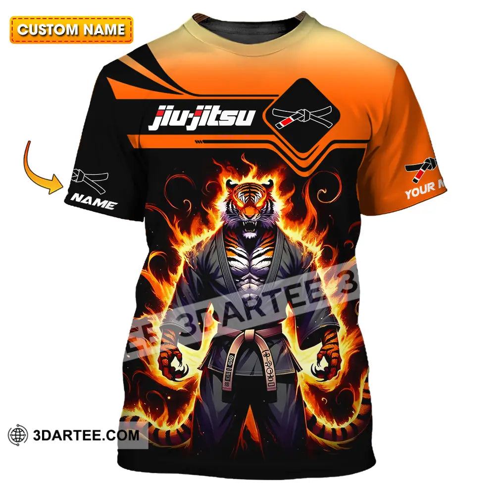 Unisex Shirt - Custom Name Jiu Jitsu Fire Tiger T-Shirt