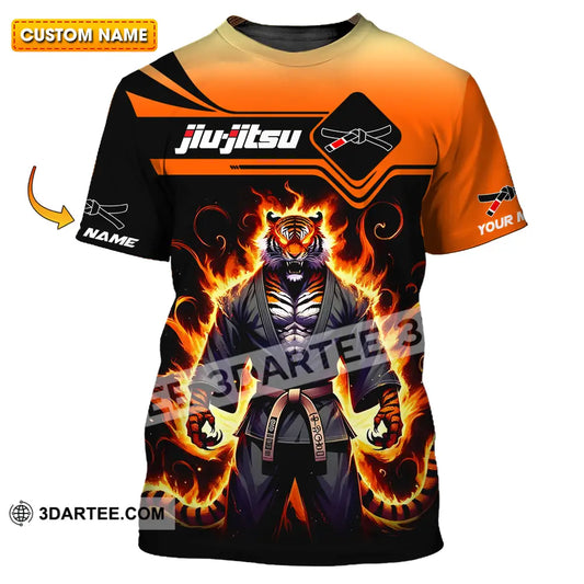 Unisex Shirt - Custom Name Jiu Jitsu Fire Tiger T-Shirt