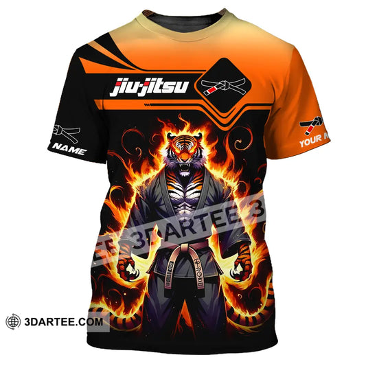 Unisex Shirt - Custom Name Jiu Jitsu Fire Tiger T-Shirt / S T-Shirt