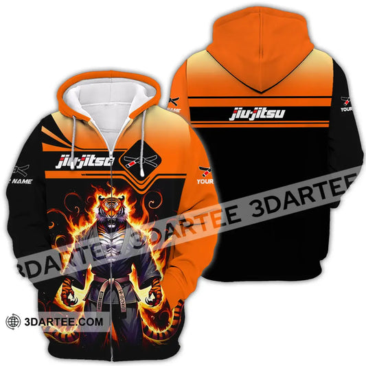 Unisex Shirt - Custom Name Jiu Jitsu Fire Tiger Zipper Hoodie / S T-Shirt