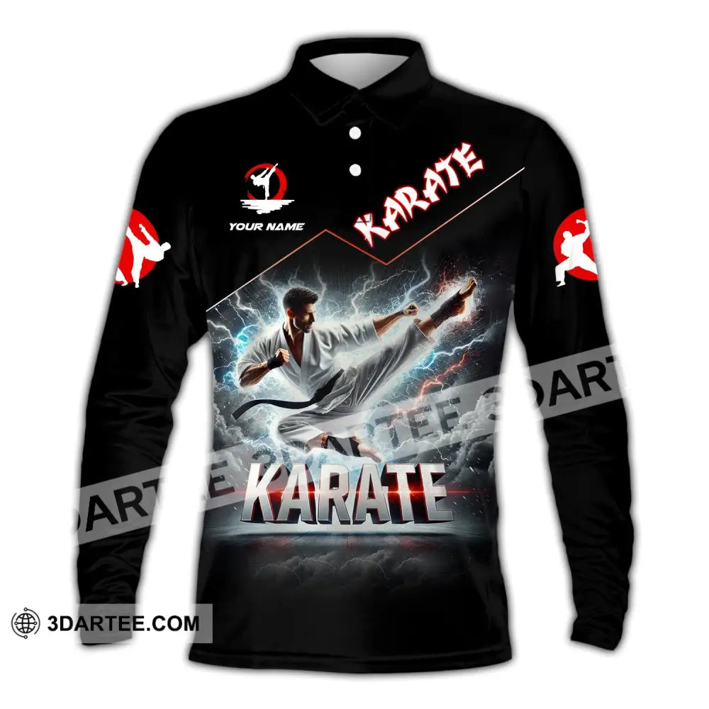 Unisex Shirt - Custom Name Karate Long Sleeve Polo / S T-Shirt