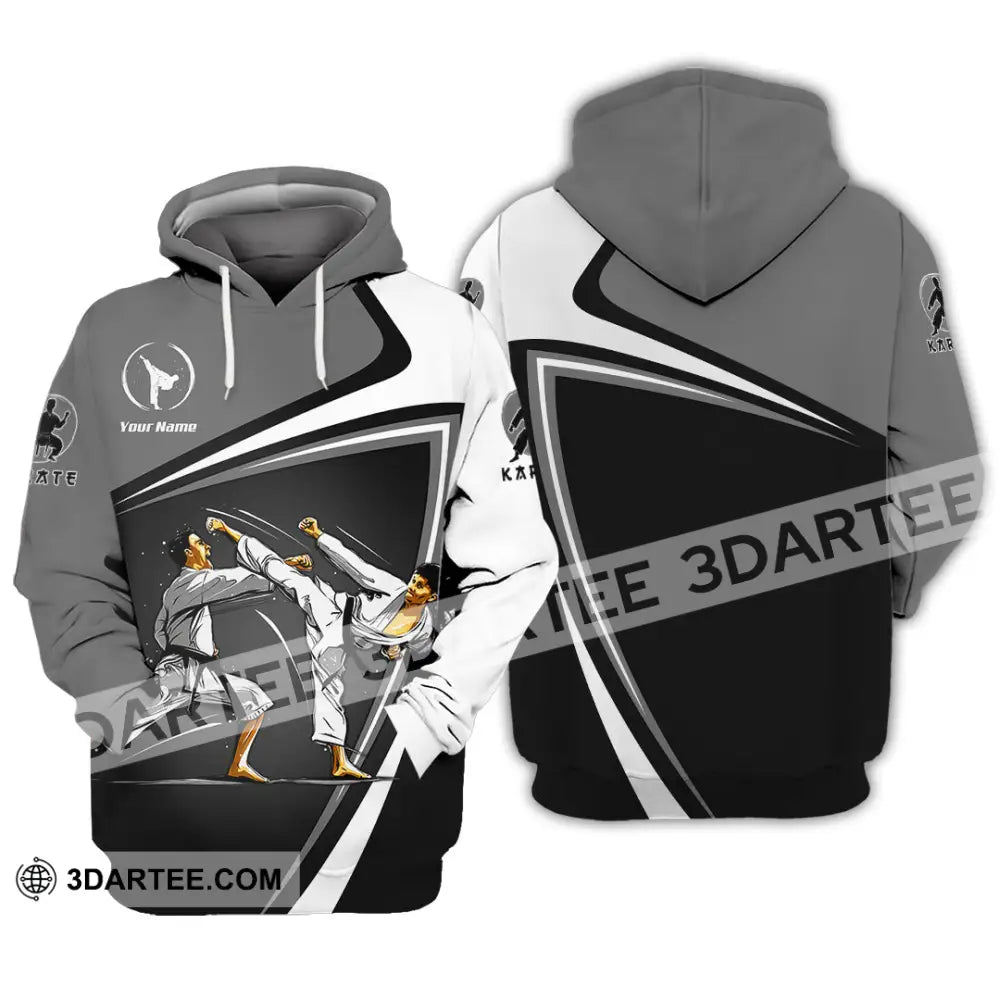 Unisex Shirt - Custom Name Karate Sport Grey Fighter Hoodie / S T-Shirt