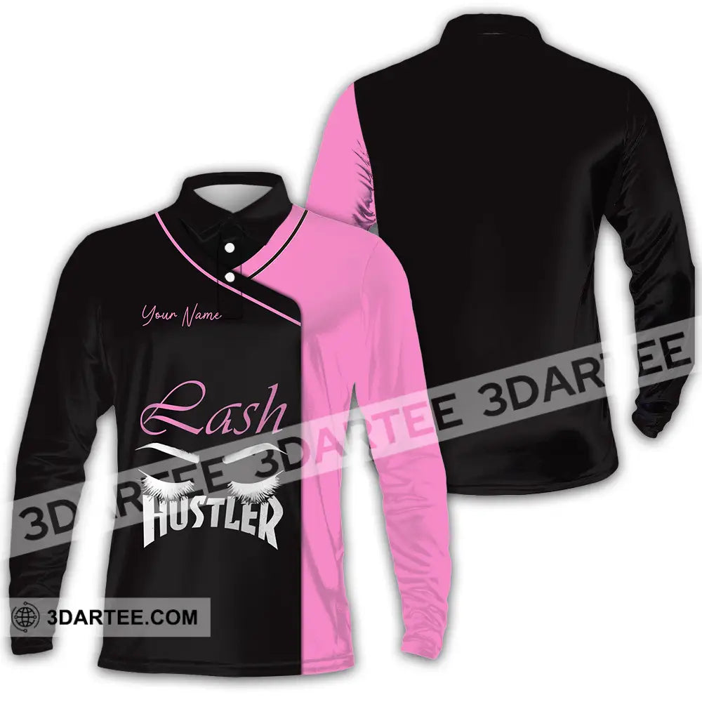 Unisex Shirt - Custom Name Lash Hustler Long Sleeve Polo / S T-Shirt