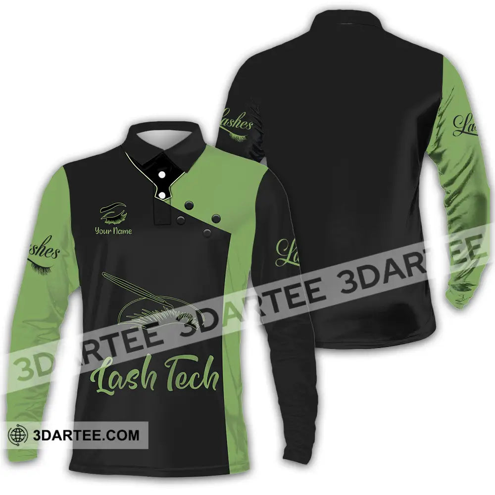 Unisex Shirt - Custom Name Lash Teach Forest And Black Long Sleeve Polo / S T-Shirt