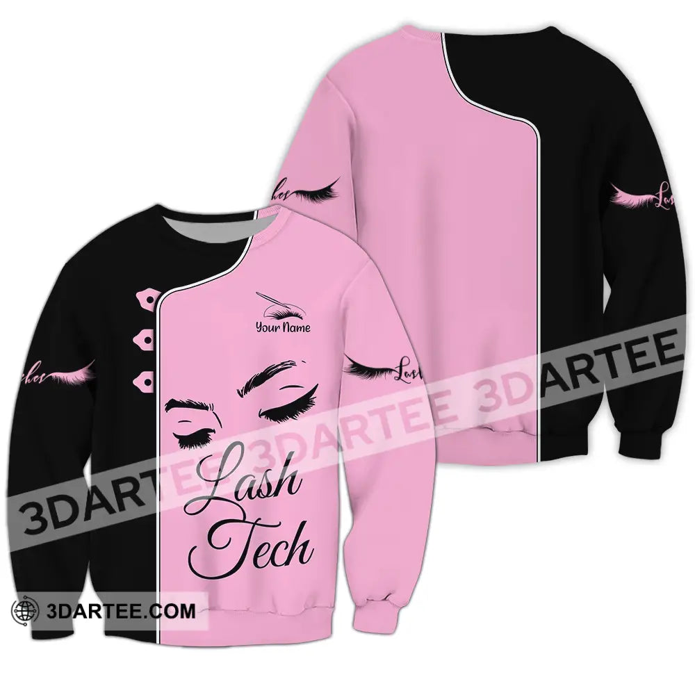 Unisex Shirt - Custom Name Lash Teach Pink And Black Long Sleeve / S T-Shirt