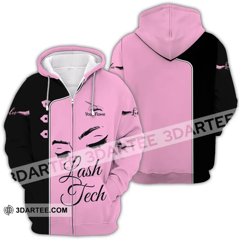 Unisex Shirt - Custom Name Lash Teach Pink And Black Zipper Hoodie / S T-Shirt