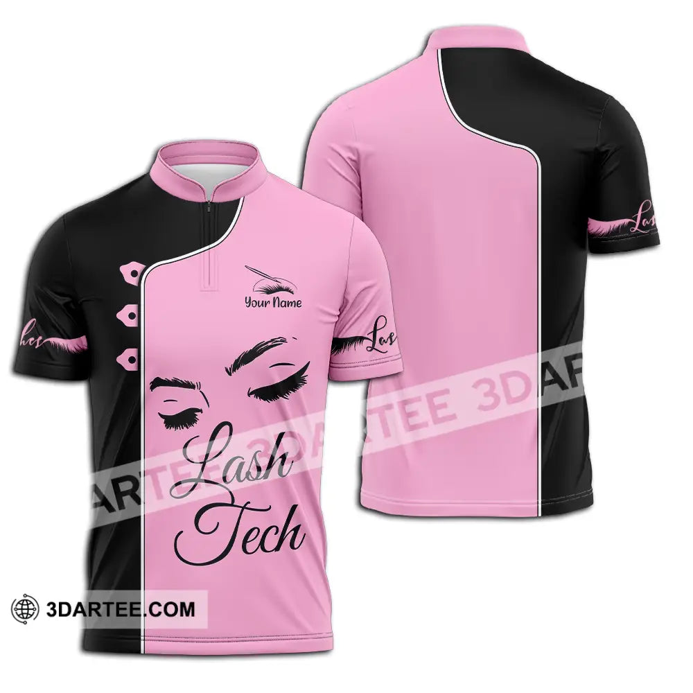 Unisex Shirt - Custom Name Lash Teach Pink And Black Zipper Polo / S T-Shirt