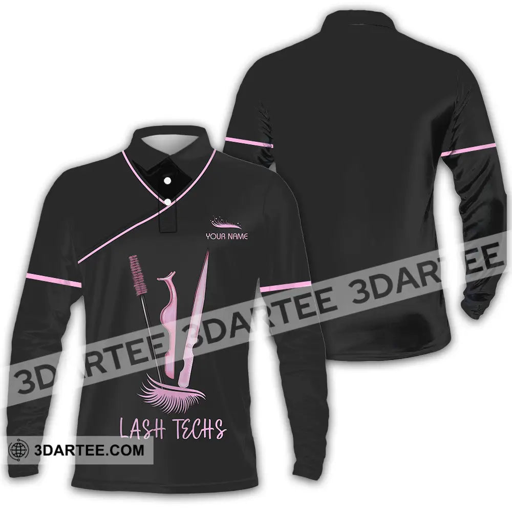 Unisex Shirt - Custom Name Lash Teaches Long Sleeve Polo / S T-Shirt