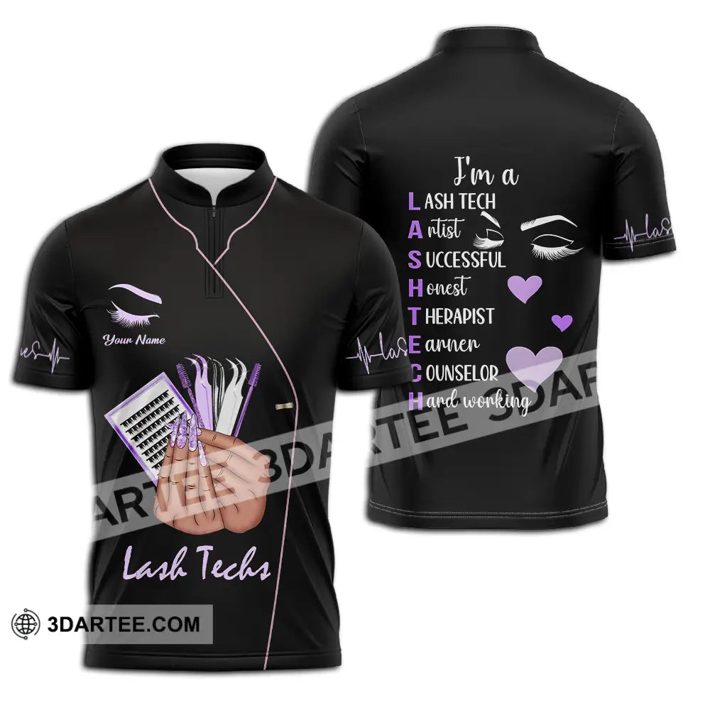 Unisex Shirt - Custom Name Lashes Teaching Zipper Polo / S T-Shirt