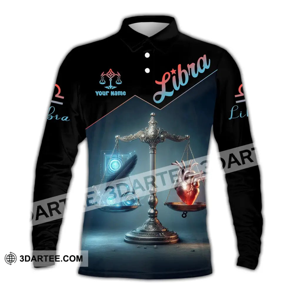 Unisex Shirt - Custom Name Libra Long Sleeve Polo / S T-Shirt