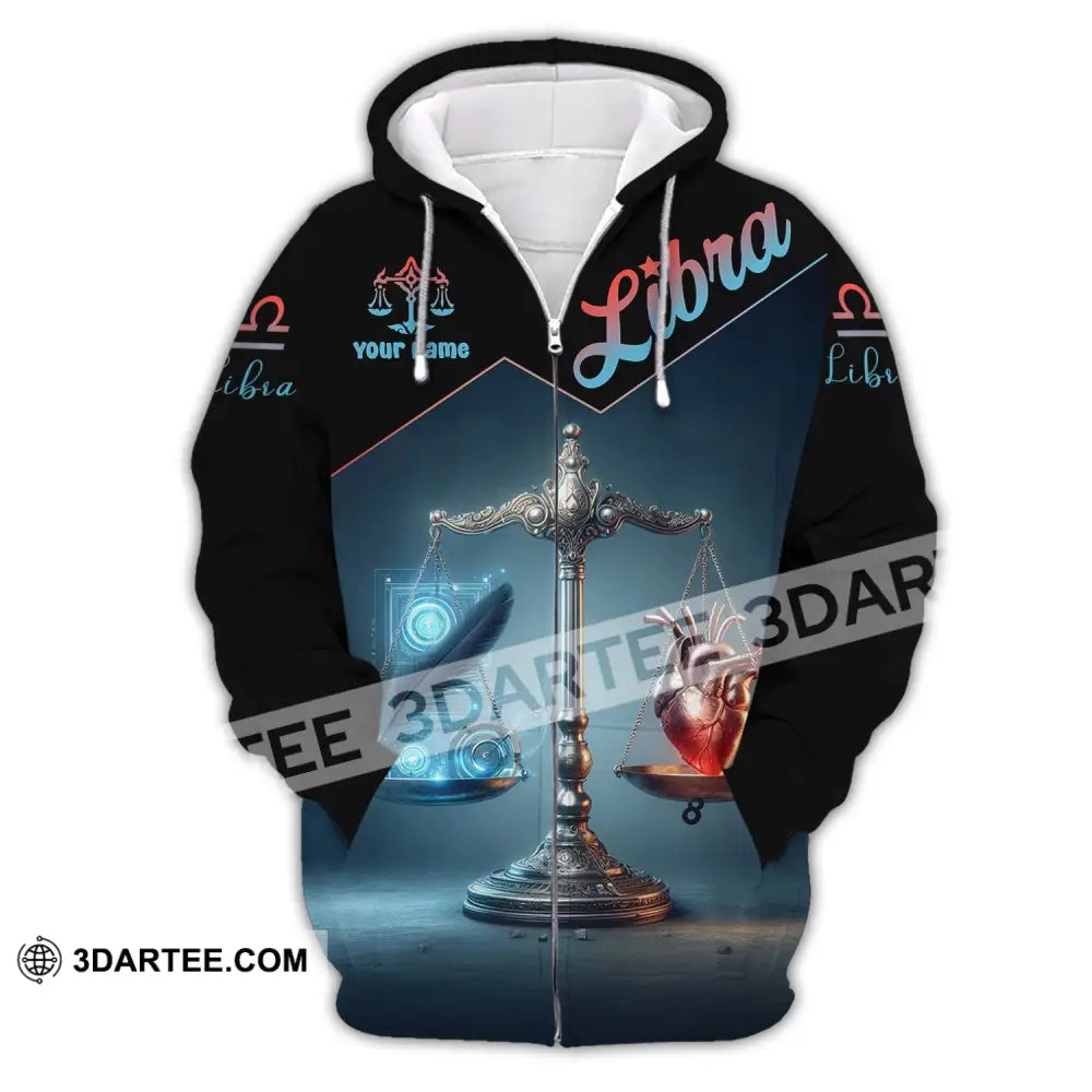 Unisex Shirt - Custom Name Libra Zipper Hoodie / S T-Shirt