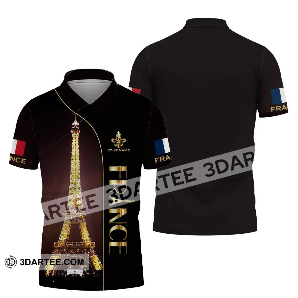 Unisex Shirt - Custom Name Light Eiffel Tower France Polo / S T-Shirt