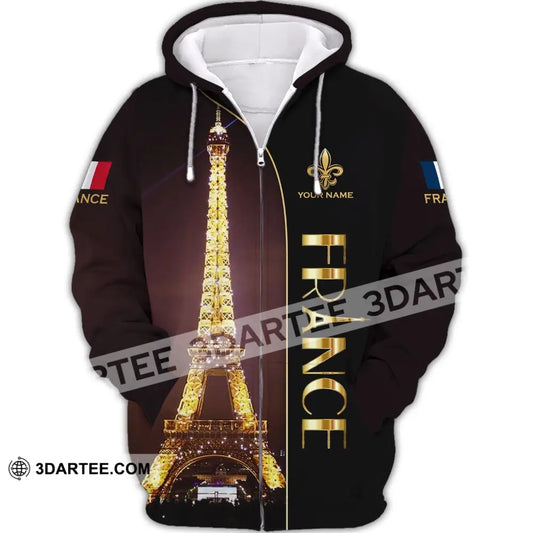 Unisex Shirt - Custom Name Light Eiffel Tower France Zipper Hoodie / S T-Shirt