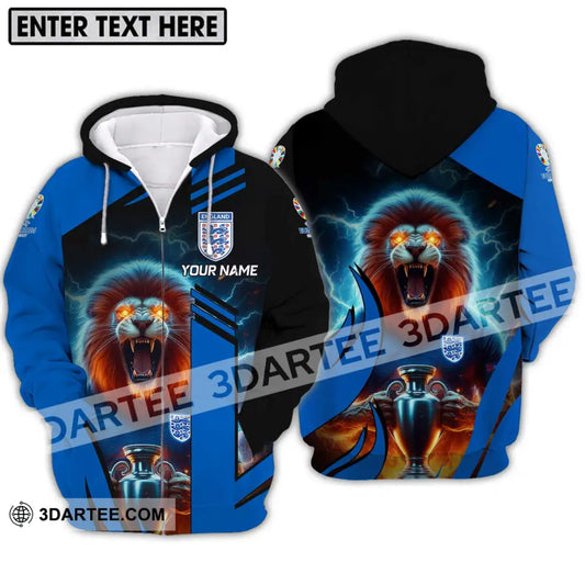 Unisex Shirt - Custom Name Lion And Cup England Euro 2024 Team Zipper Hoodie / S T-Shirt