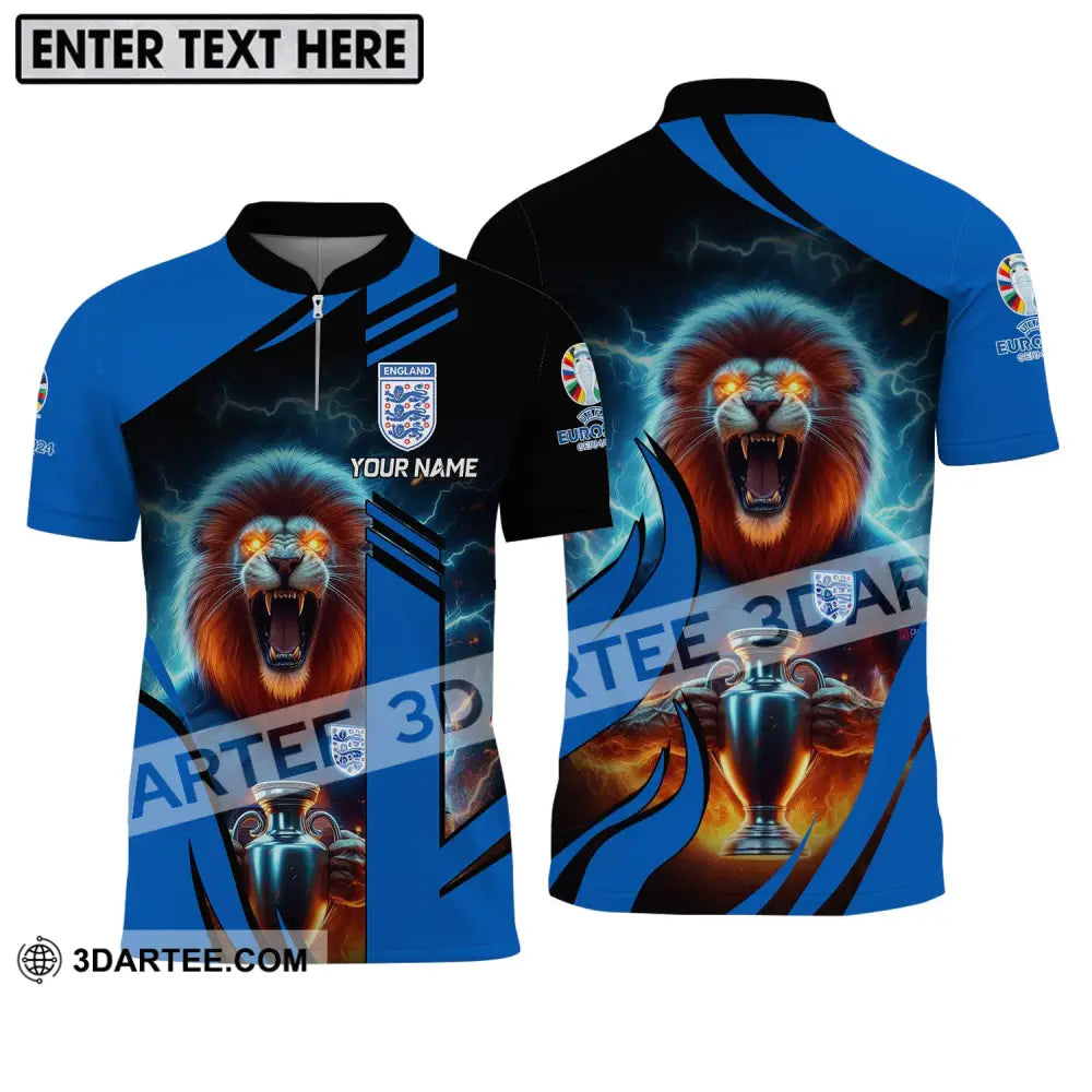 Unisex Shirt - Custom Name Lion And Cup England Euro 2024 Team Zipper Polo / S T-Shirt