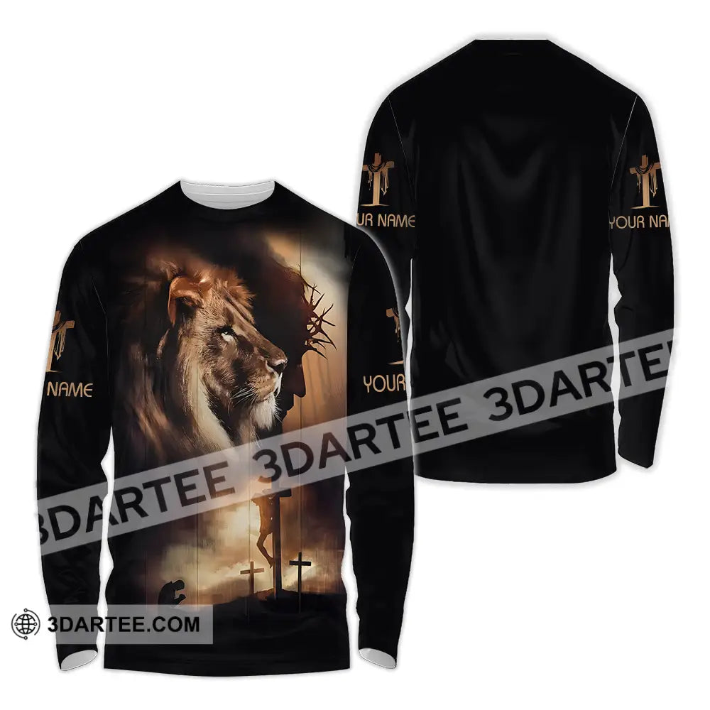 Unisex Shirt - Custom Name Lion Jesus Long Sleeve / S T-Shirt