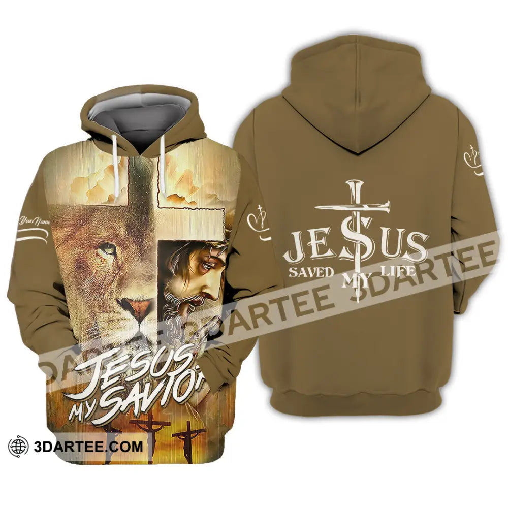 Unisex Shirt - Custom Name Lion Jesus Saved My Life Hoodie / S T-Shirt