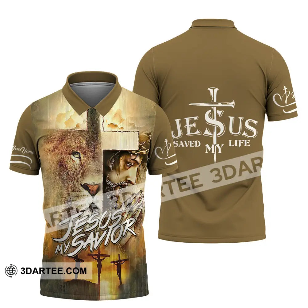 Unisex Shirt - Custom Name Lion Jesus Saved My Life Polo / S T-Shirt