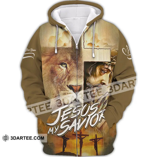 Unisex Shirt - Custom Name Lion Jesus Saved My Life Zipper Hoodie / S T-Shirt