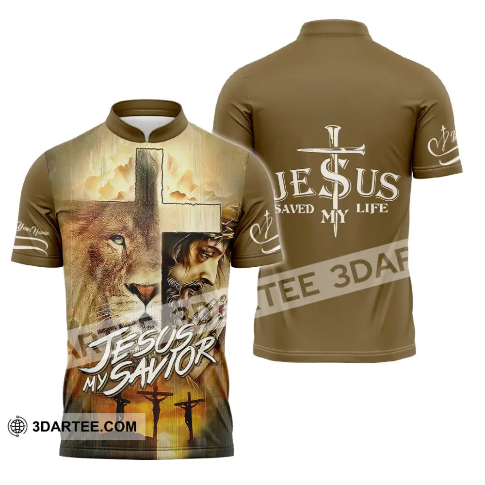 Unisex Shirt - Custom Name Lion Jesus Saved My Life Zipper Polo / S T-Shirt