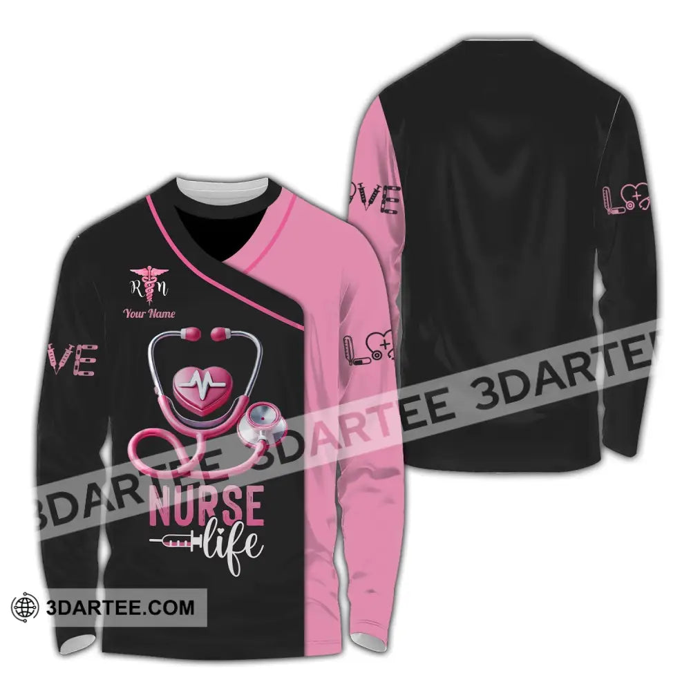 Unisex Shirt - Custom Name Love Nurse Life Long Sleeve / S T-Shirt