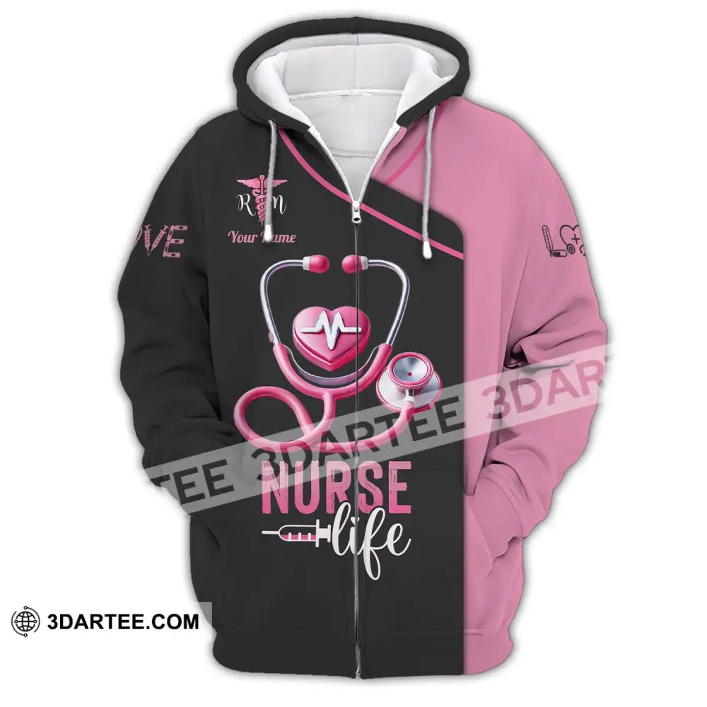 Unisex Shirt - Custom Name Love Nurse Life Zipper Hoodie / S T-Shirt