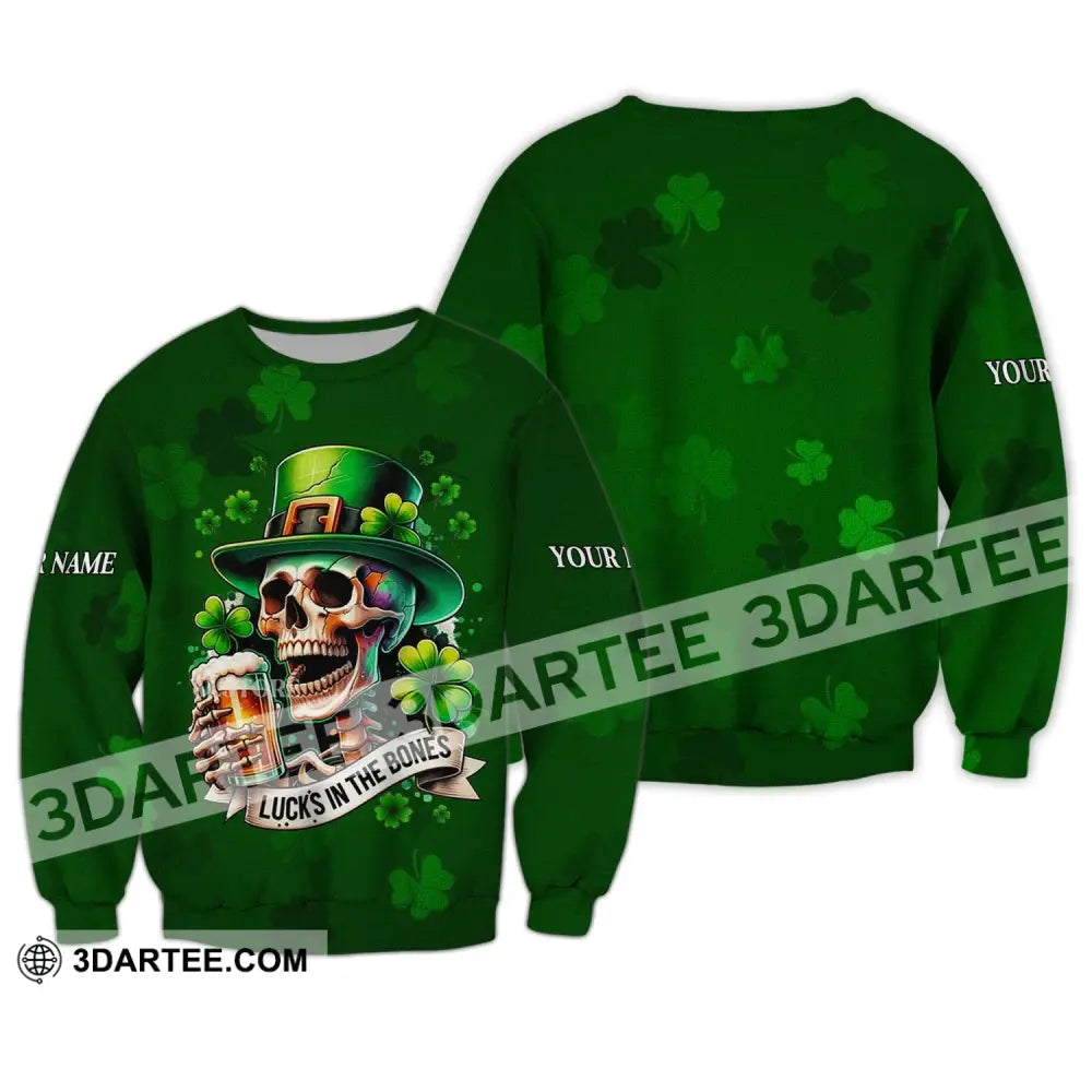 Unisex Shirt - Custom Name Lucks In The Bones Happy Saint Patrick’s Day Long Sleeve / S T-Shirt